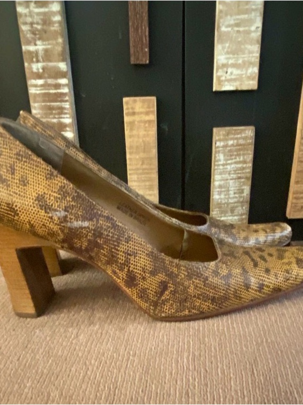 Vintage Bisou Bisou Lizard Print Leather Square Toe Pumps Size 7 Made in Brazil